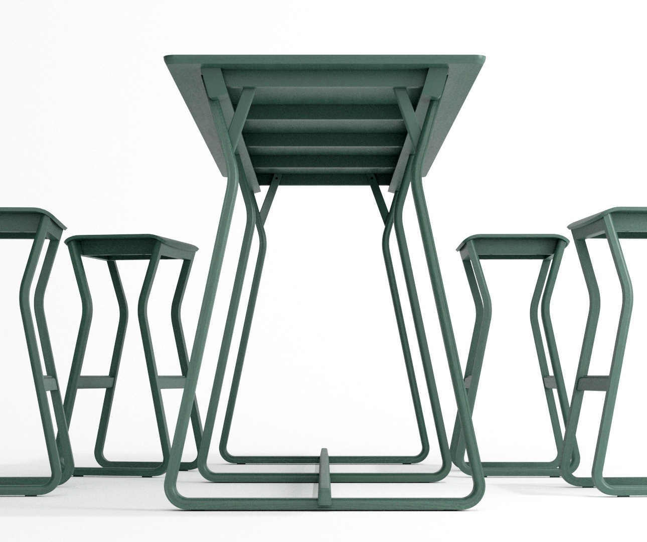Dark green office High Table with matching stools