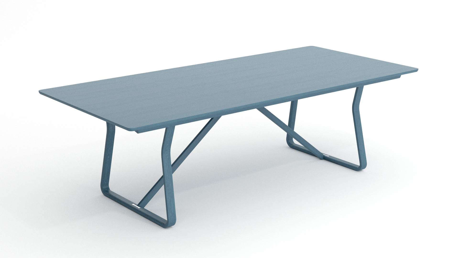 Blue folding table for office space.