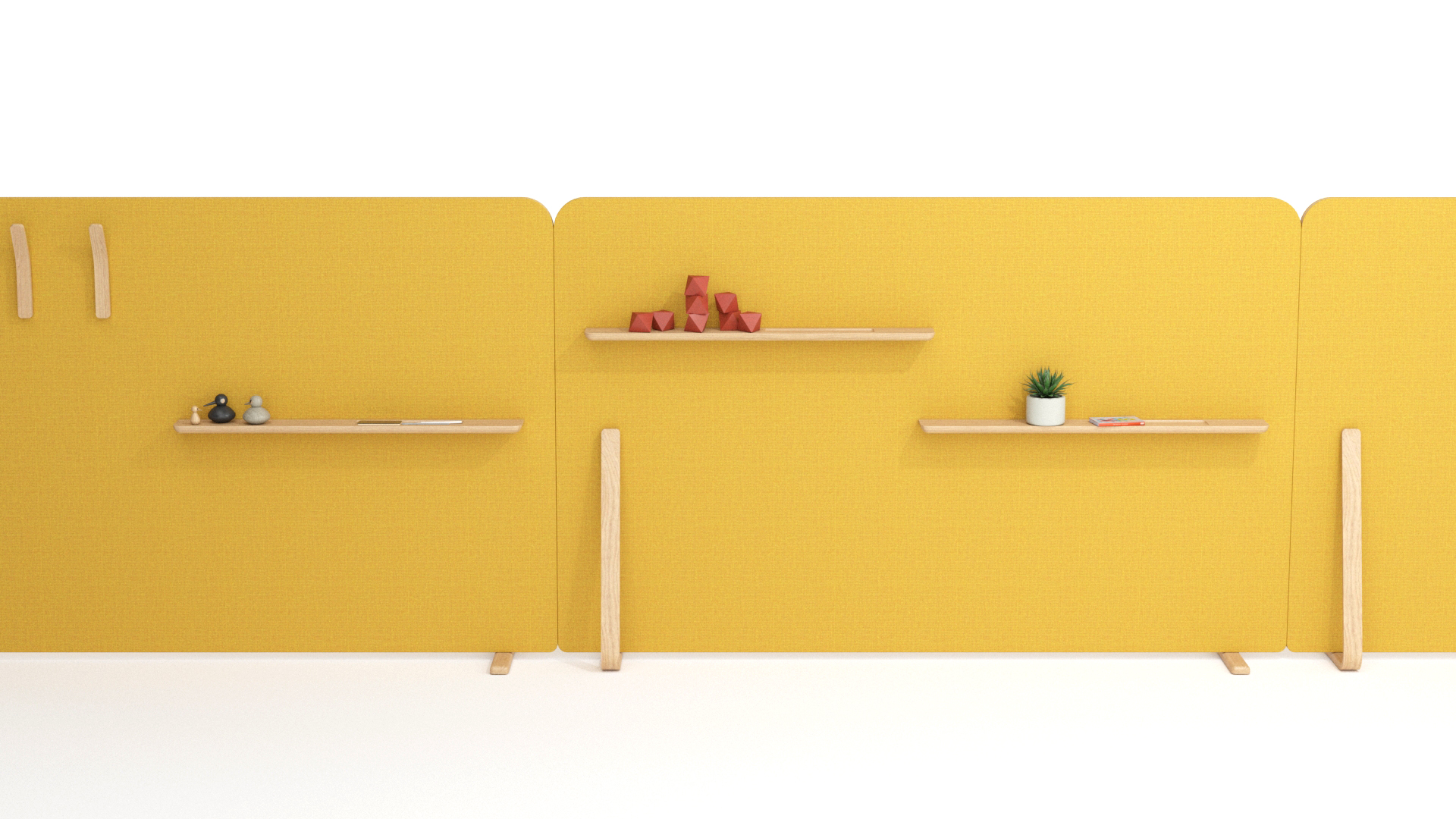 Yellow office Room Divider with shelving