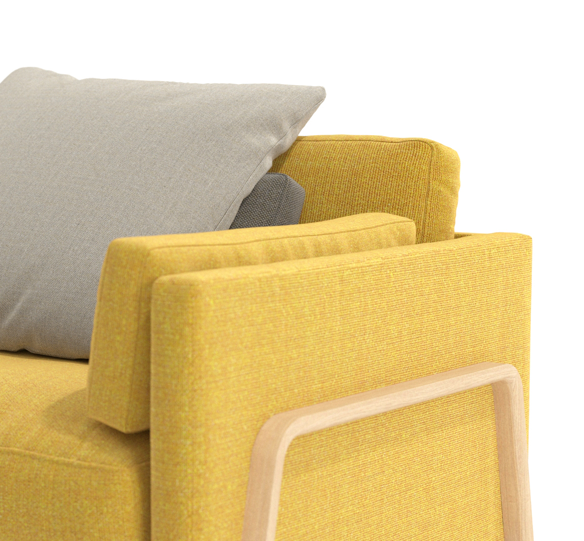 Yellow contract sofa with wooden base