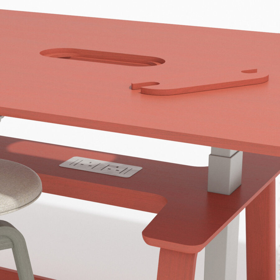 Red Theo Height Adjustable Meeting Table with power and data