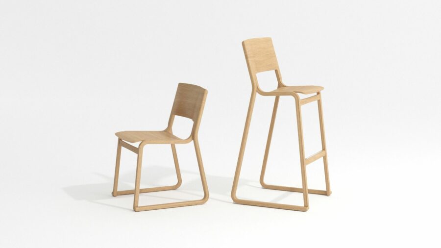 Theo high chair and theo chair in natural oak